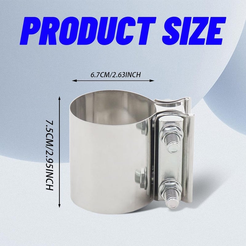 PACLVIO Exhaust Clamp, Exhaust Pipe Clamp, 2.75'' Butt Joint Stainless Steel Clamp Band, Universal Car Accessories Widening Clamp Butt Joint Exhaust Clamp Replacement for Exhaust Pipe (2.75 inch) - Image 2